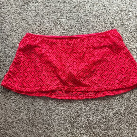 Catalina Bright Coral Lace Overlay Swim Bottoms Skirt Women’s Size Large 12 - 14 - Picture 1 of 8